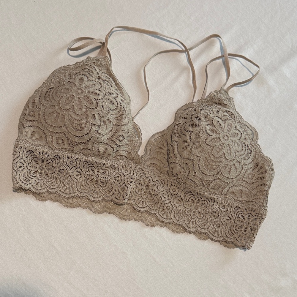 Aerie Floral Lace Bralette in Tan